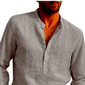 Senso men’s 100% linen shirt. Stand alone collar. 1/4 button front. 46 cm. Gray.